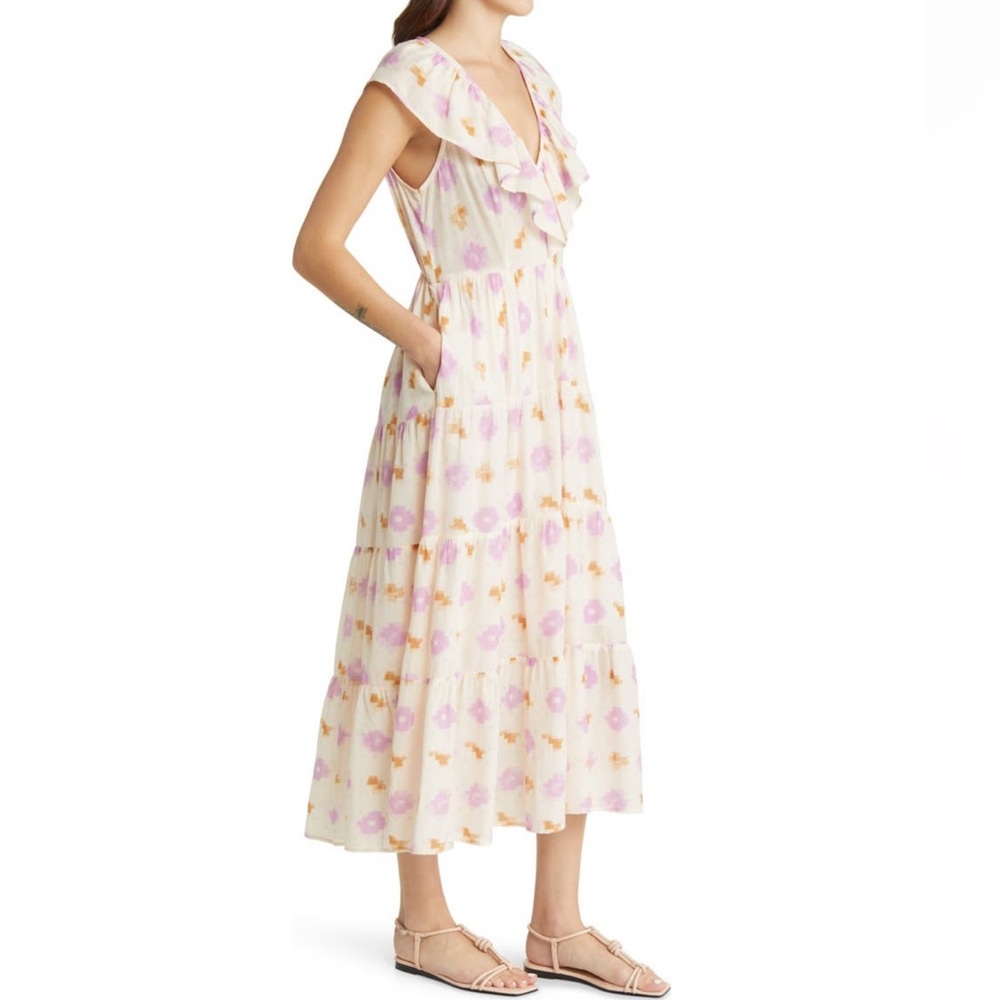 NWT✨XÍRENA Abstract Print Tiered Cotton Dress LILAC IKAT Sz Medium - Picture 5 of 17